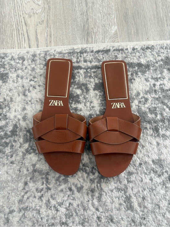 Zara Shoes - Zara Brown Leather Slide Mules with Braided Strap